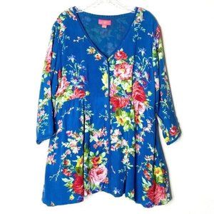 April Cornell Floral Blouse Top Tunic ~ size Large